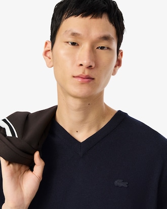 Merino Wool Monochrome V Neck Sweater
