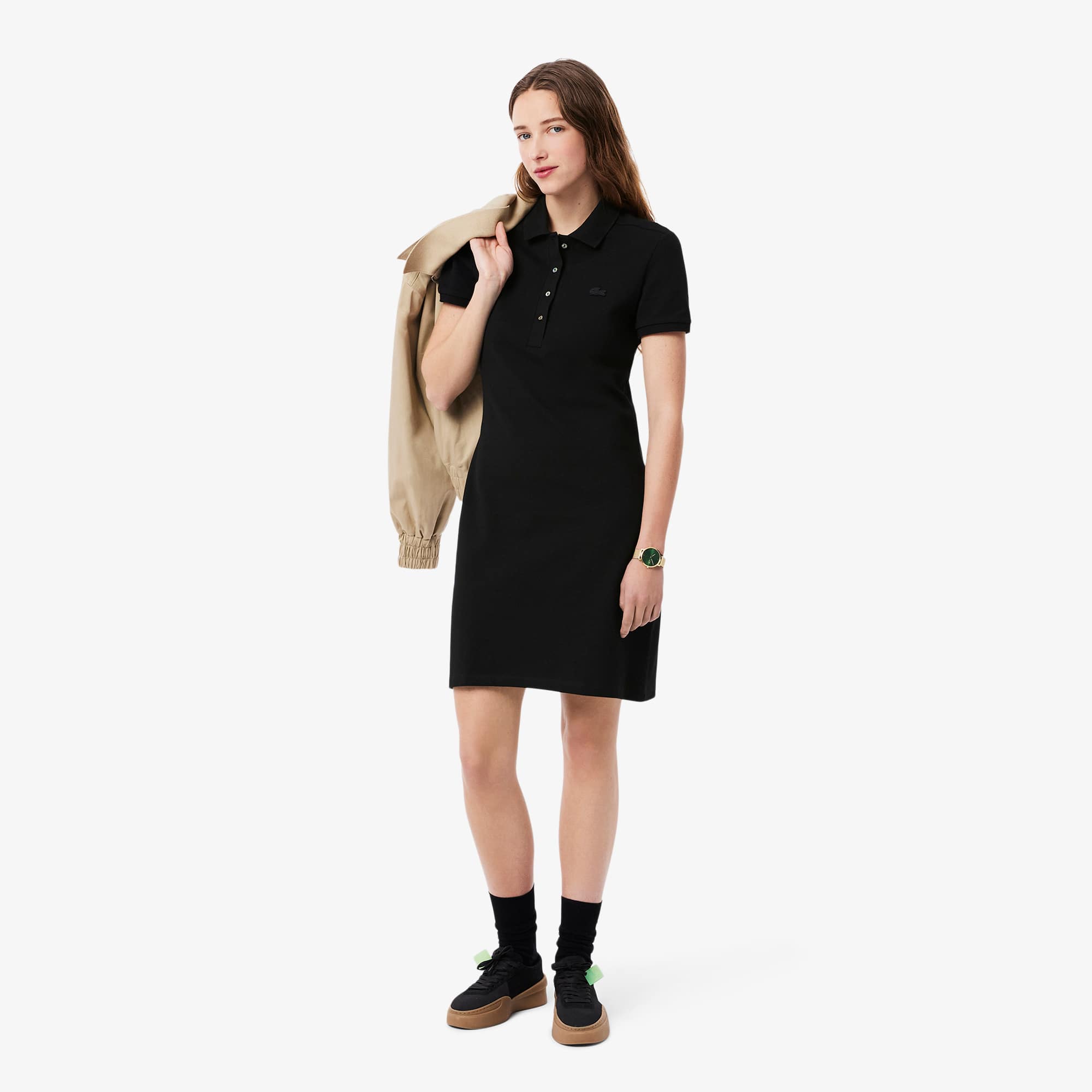 ★LACOSTE★ Women's Belted Pique Shirt Dress Dark Khaki EF32 Buy Women's Cotton Piqué Belted Polo Dress | Lacoste UAE