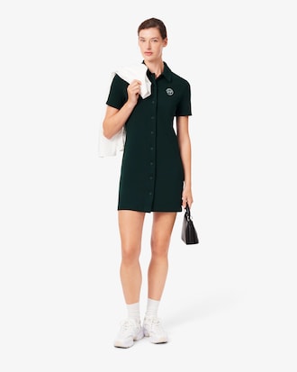 Tennis Badge Accent Polo Collar Piqu&eacute; Dress