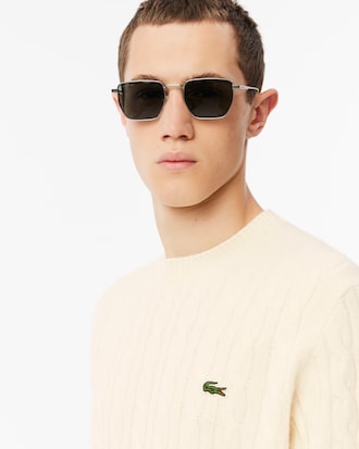 Cable Knit Carded Wool Crew Neck Sweater