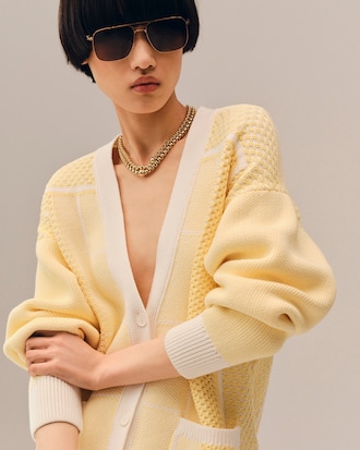 Tennis Court Jacquard Long Cardigan