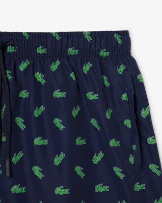 Mid Length Crocodile Print Swim Trunks