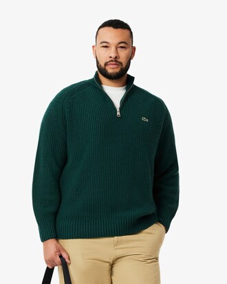 Zipped High Neck Carded Wool Sweater
