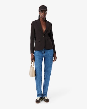 Embroidered Logo Slim Fit Wool Blazer