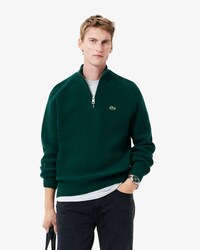 Zipped High Neck Carded Wool Sweater