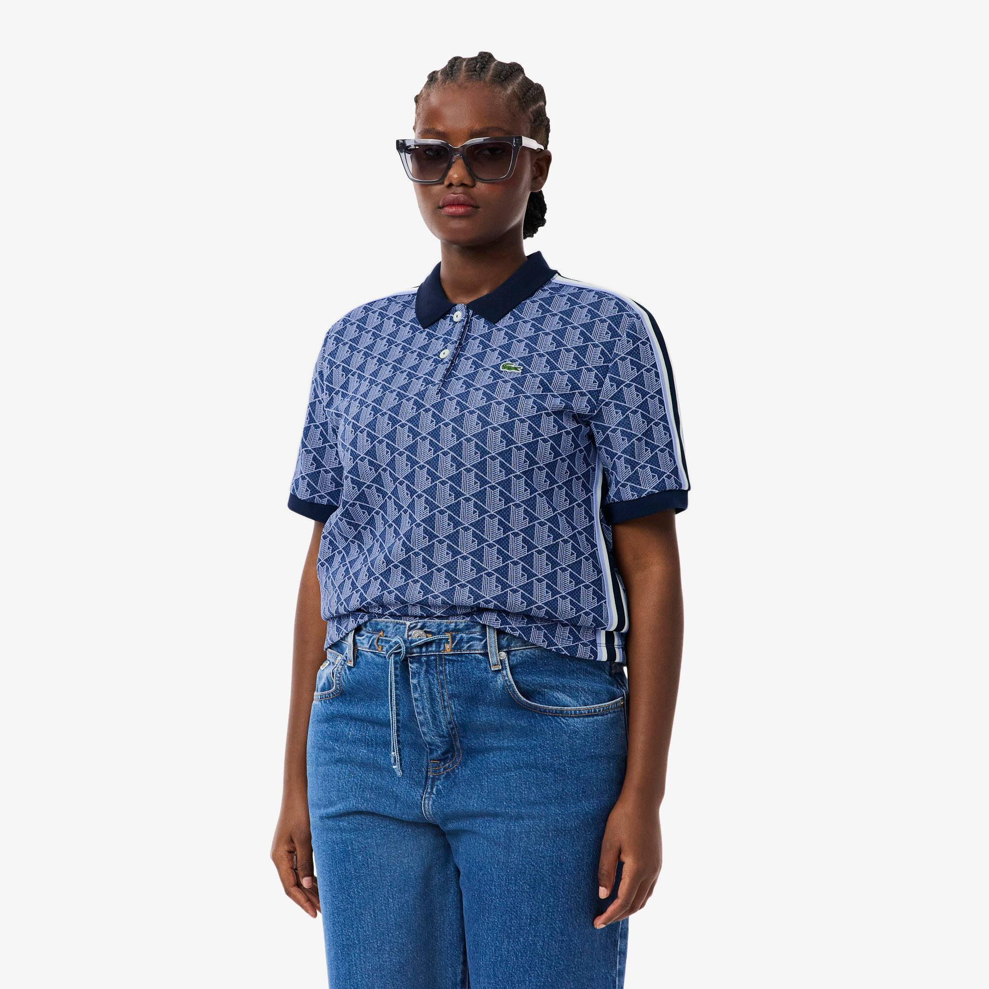 Slim Fit Monogram Jacquard Polo Shirt - Women's Short Sleeves Polo Slim Fit Monogram Jacquard Polo Shirt - Women's Short Sleeves Polo