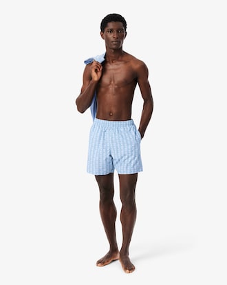 Mid Length Monogram Print Swim Trunks
