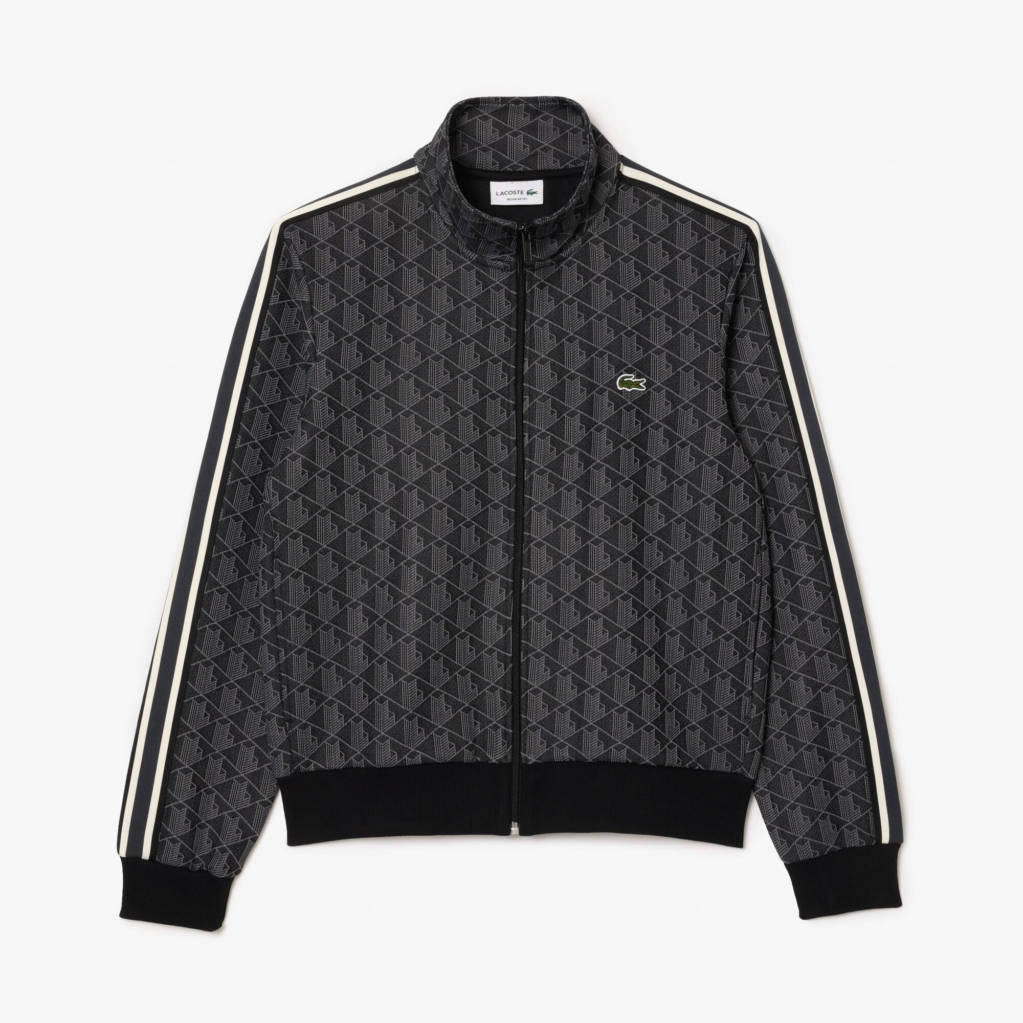LACOSTE ジップアップスタジャン US S/M ブラック/グレー Paris Zip-Up Jacquard Track Jacket - Men's Sweatshirts - New In