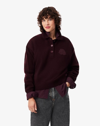 Badge Accent Wool Polo Collar Sweater
