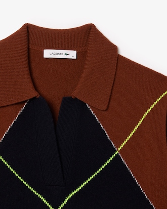 Jacquard Intarsia Argyle Polo Sweater