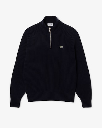 Zipped High Neck Carded Wool Sweater