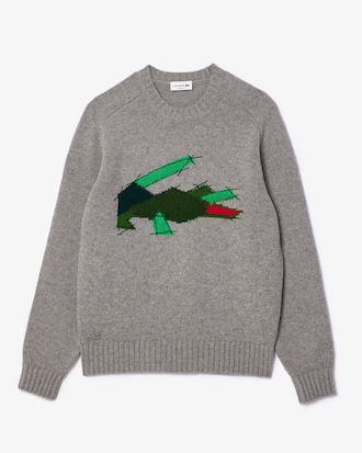 Crocodile Motif Carded Wool Sweater