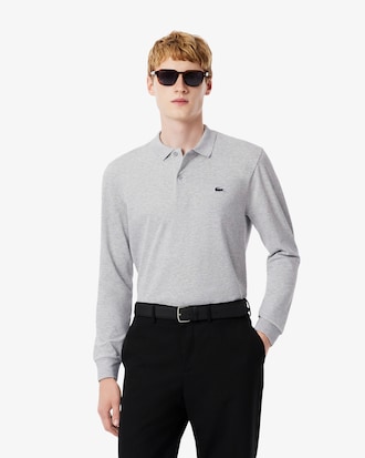 Regular Fit Long Sleeved Cotton Blend Polo Shirt