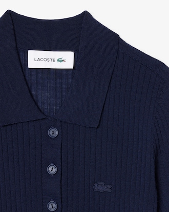 3D Rib Knit Polo Collar Merino Wool Sweater