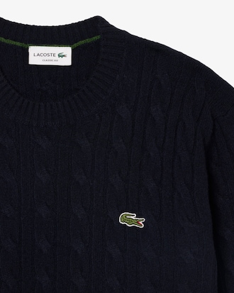 Cable Knit Wool Crew Neck Sweater