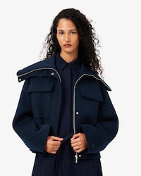 High Ribbed Neck Cropped Wool Jacket