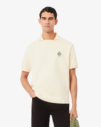 Loose Fit Badge Accent Fleece Polo Shirt