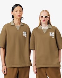 Runway Badge Accent Oversized Satin Polo Shirt