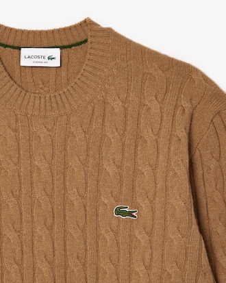 Cable Knit Carded Wool Crew Neck Sweater