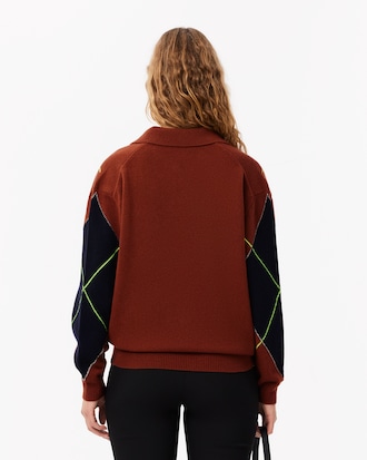 Jacquard Intarsia Argyle Polo Sweater