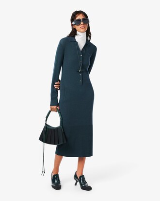 Runway Polo Collar Merino Wool Blend Maxi Dress