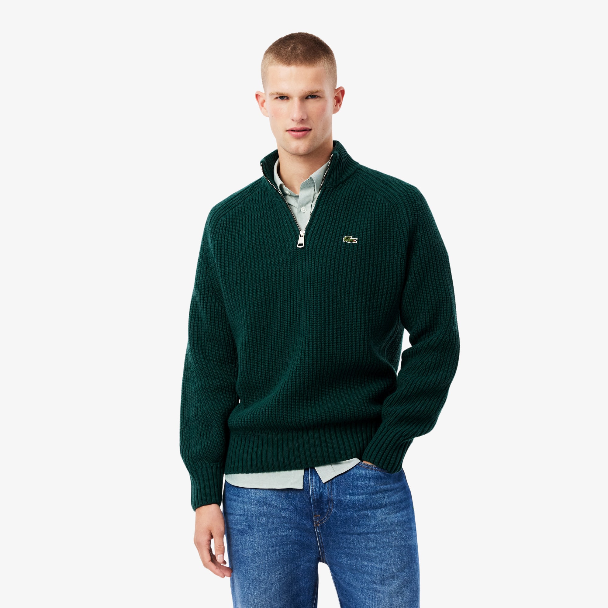 Zipped High Neck Wool Sweater - Men's Knitwear - New In 2026 | Lacoste
