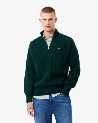 Zipped High Neck Carded Wool Sweater