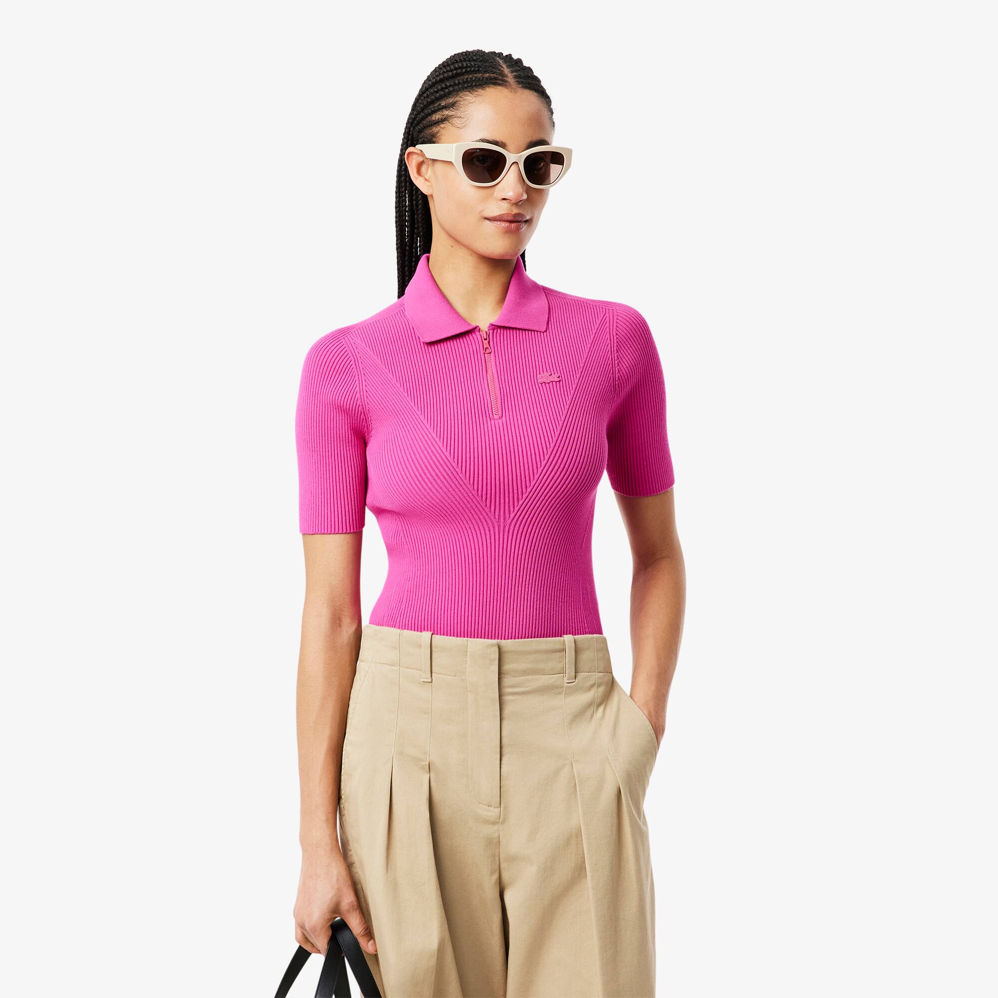 3D Ribbed Knit Polo Shirt - Women's Knitwear - New In 2026 | Lacoste