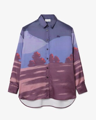 Oversized Landscape Print Satin Shirt