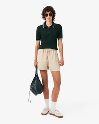 Striped Cable Knit Polo Collar Sweater