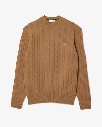 Cable Knit Carded Wool Crew Neck Sweater