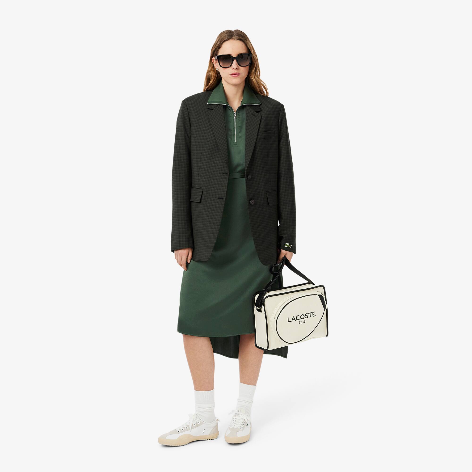★LACOSTE★ Women's Fluid Zipper Detail Dress Khaki EF9776-5 Long Sleeved Fluid Belted Dress - Women's dresses & skirts