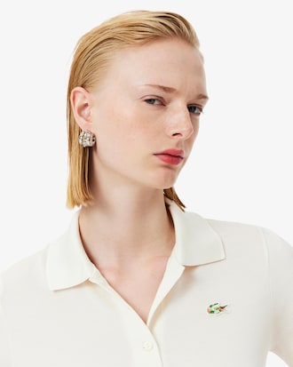 Polo de seda con cocodrilo de abalorios de corte ajustado Runway