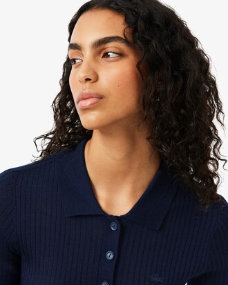 Jersey de lana merino con cuello polo de punto de canal&eacute; 3D