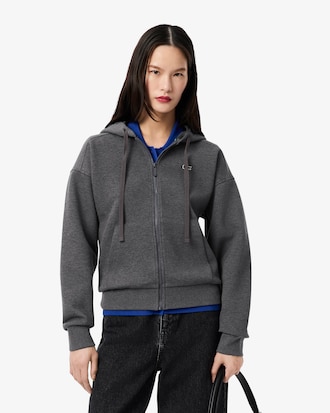 Sudadera con capucha de piqué con cremallera