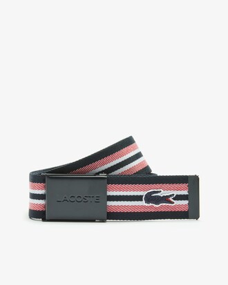 Cinturón de rayas de mujer con grabado de Lacoste en la hebilla chapada