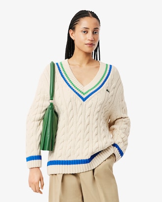 Jersey de tenis de algodón de cuello de pico con motivo de ochos