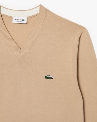 Jersey de cuello de pico de algodón monocolor