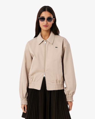 Chaqueta de tela de gabardina el&aacute;stica con cuello doble
