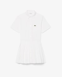 Vestido camisero con falda plisada de popel&iacute;n