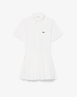 Vestido camisero con falda plisada de popel&iacute;n