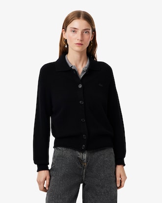Chaqueta con cuello polo de punto 3D de lana cardada