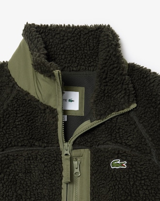 Chaqueta de felpa con cremallera y bloques de color