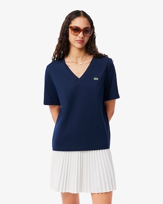 Camiseta de corte holgado con cuello de pico de algod&oacute;n suave