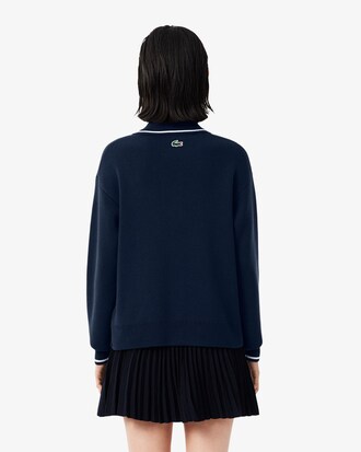 Badge Accent Tennis Heritage Zipped Polo Collar Sweater