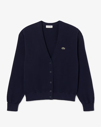 Chaqueta de punto musgo de algodón con cuello de pico