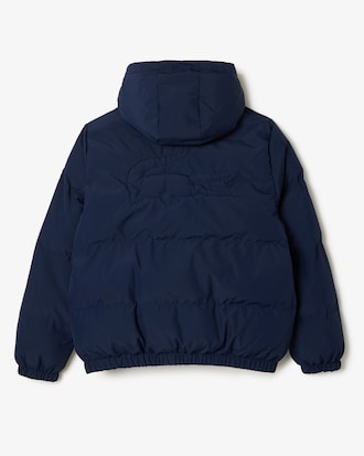 Chaqueta acolchada con capucha y cocodrilo bordado