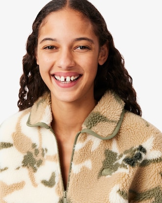 Sudadera tipo polo de felpa con jacquard oversized