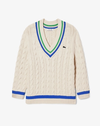 Jersey de tenis de algodón de cuello de pico con motivo de ochos