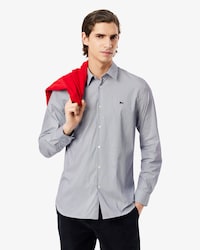 Camisa de corte ajustado de popel&iacute;n el&aacute;stico de rayas